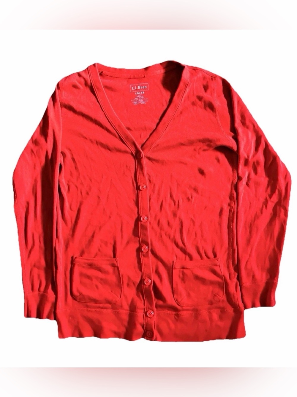 LL Bean Girls, Teernagers Orange Cardigan Size XL 14/16